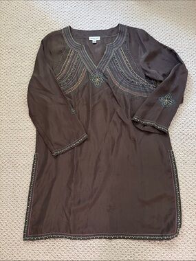Coldwater Creek Embroidered Silk Long Sleeve Tunic